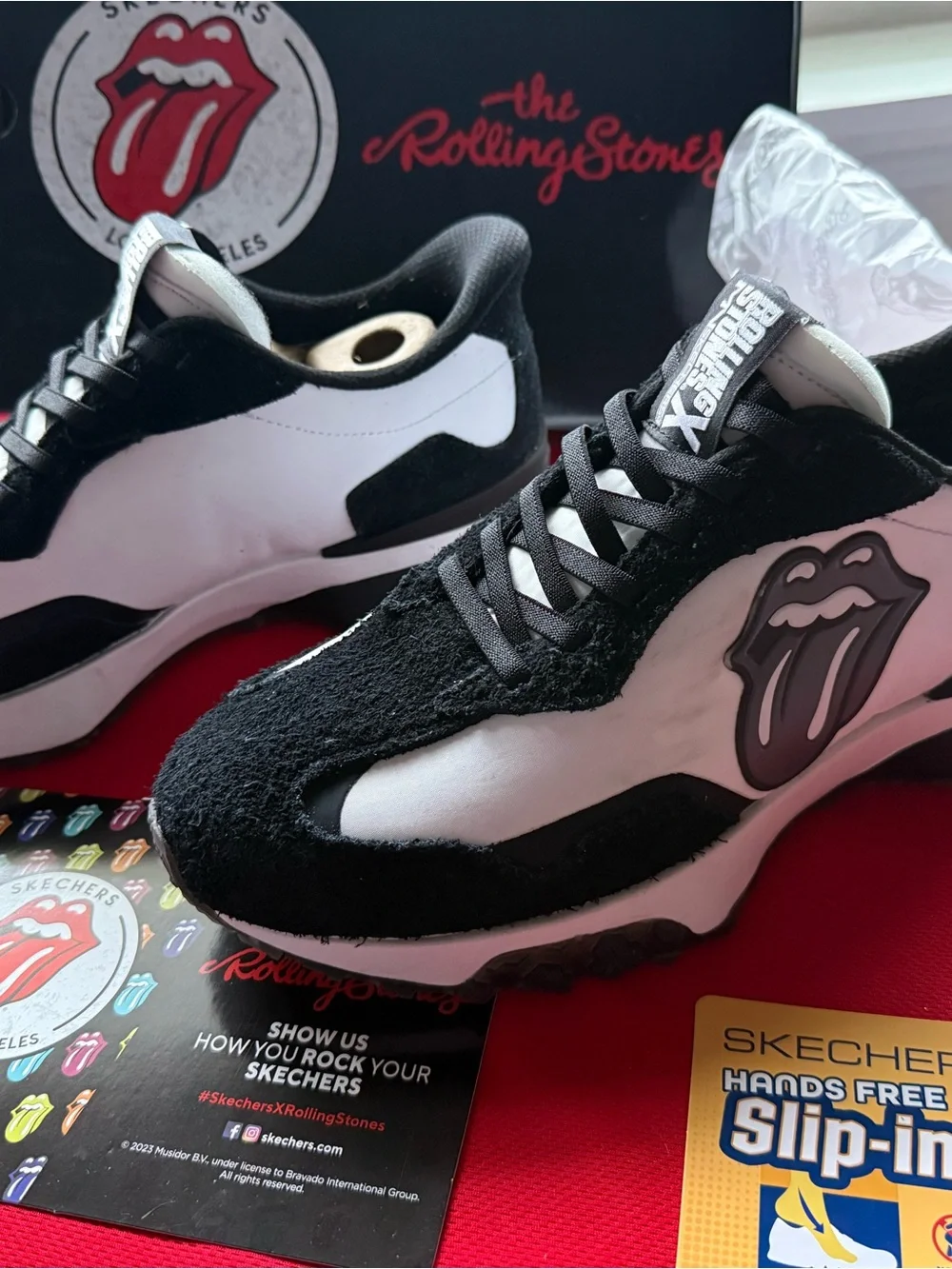 Skechers Black and White Rolling Stones Logo Sneakers